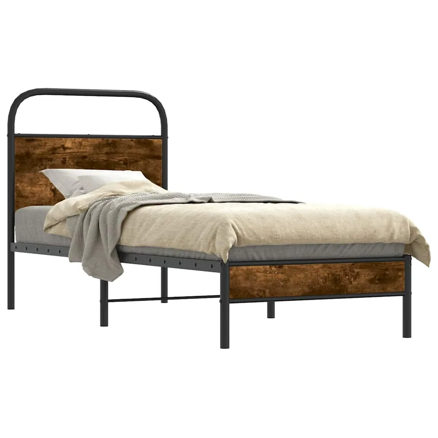 Cadre de lit sans matelas chêne fumé 75x190cm bois d'ingénierie