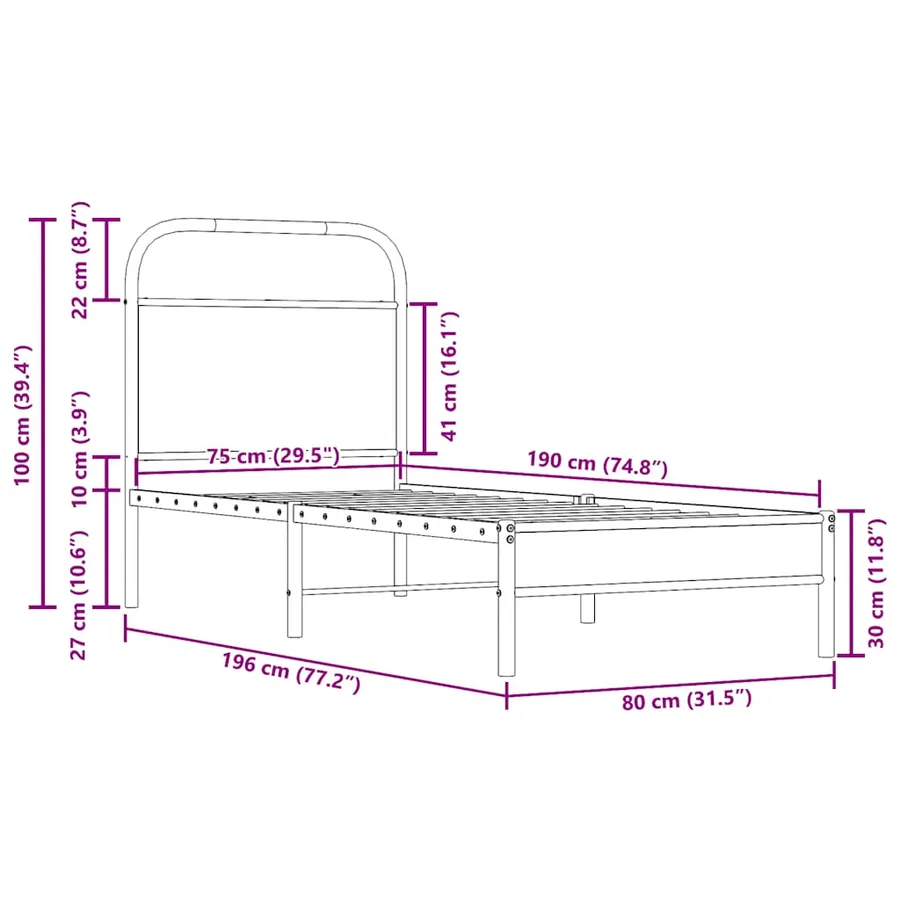 Cadre de lit sans matelas chêne fumé 75x190cm bois d'ingénierie - 9