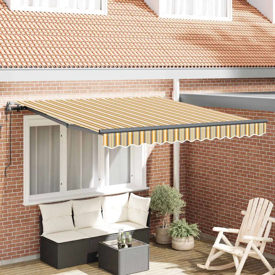 Auvent rétractable Multicolore 350 x 250 cm Tissu et Aluminium