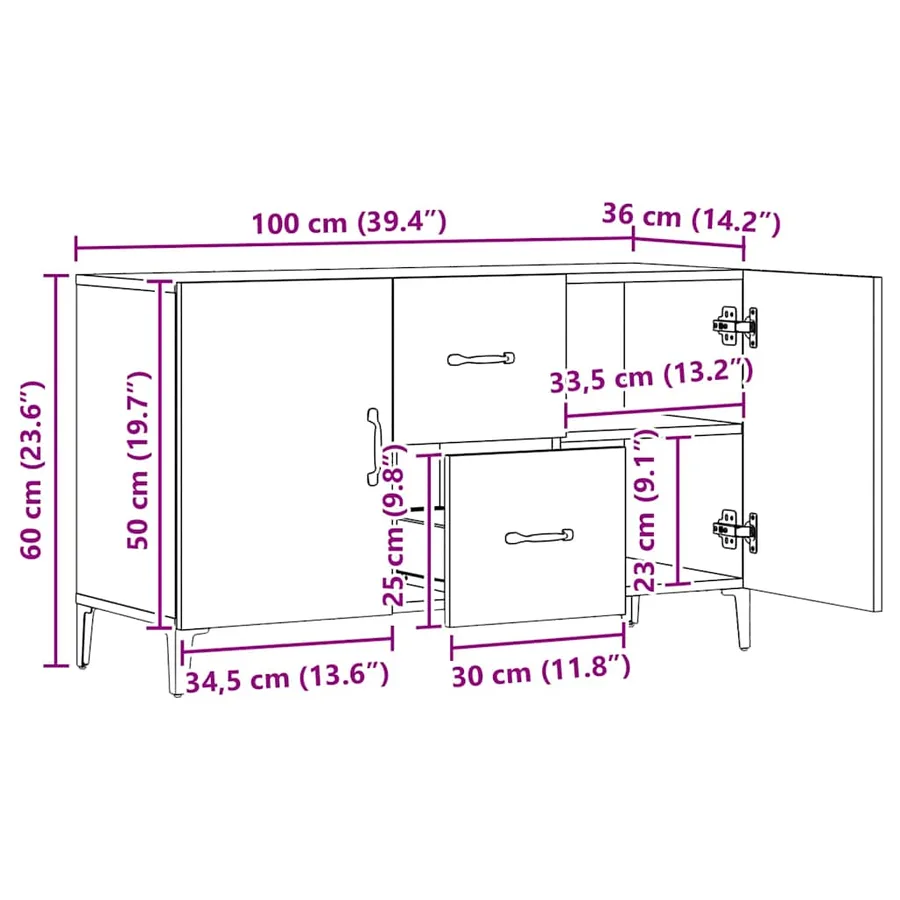 Buffet chêne artisanal 100x36x60 cm bois d'ingénierie - 10