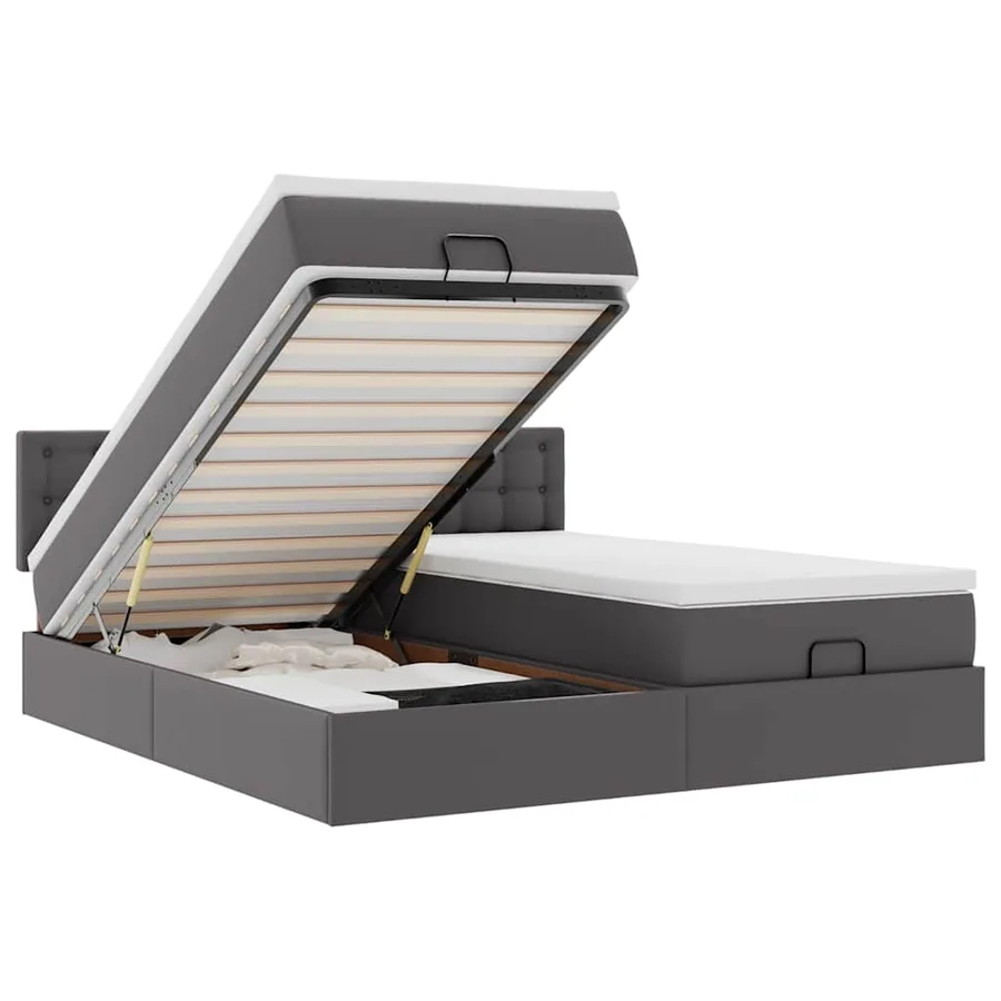 Lit ottoman avec matelas & LED Gris 180x200cm similicuir - 2