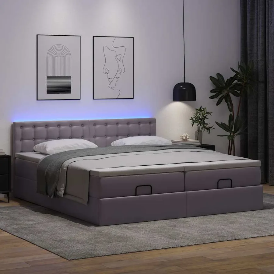 Lit ottoman avec matelas & LED Gris 180x200cm similicuir - 3