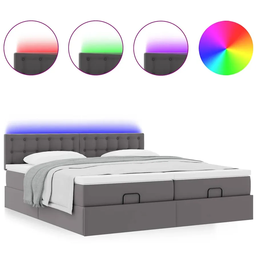 Lit ottoman avec matelas & LED Gris 180x200cm similicuir - 5