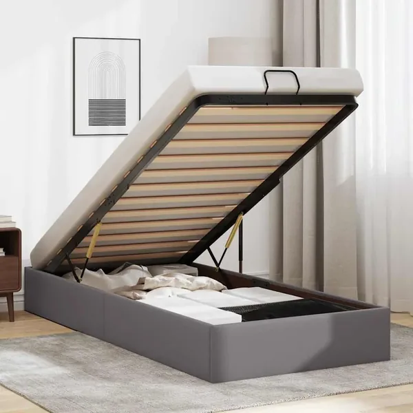 Cadre de lit ottoman sans matelas gris 90x200 cm similicuir