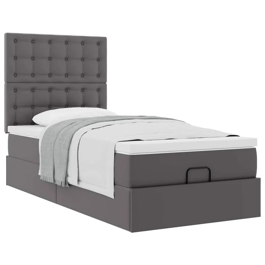 Lit ottoman avec matelas gris 90x200 cm similicuir - 4