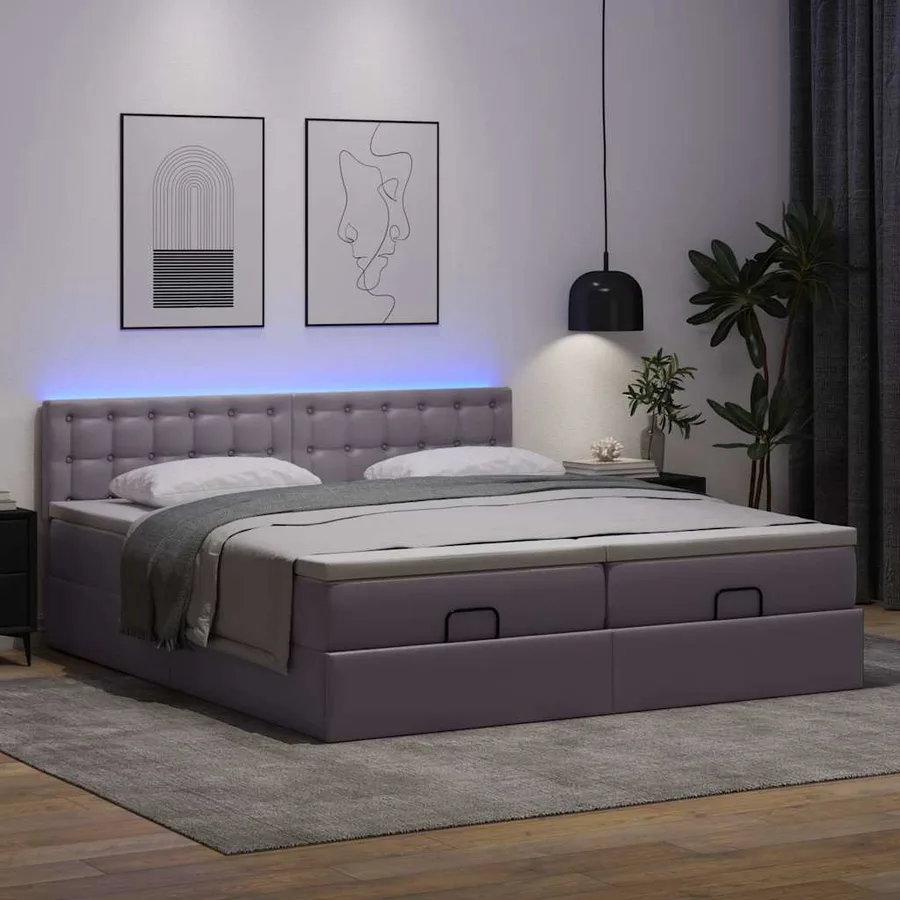 Lit ottoman avec matelas & LED Gris 160x200cm similicuir - 3