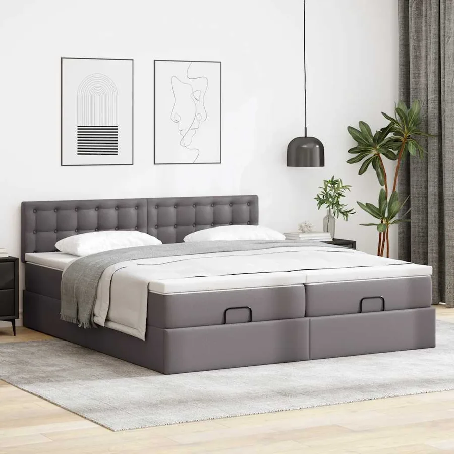 Lit ottoman avec matelas & LED Gris 160x200cm similicuir - 4
