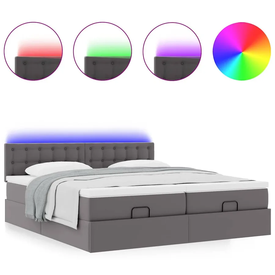 Lit ottoman avec matelas & LED Gris 160x200cm similicuir - 5