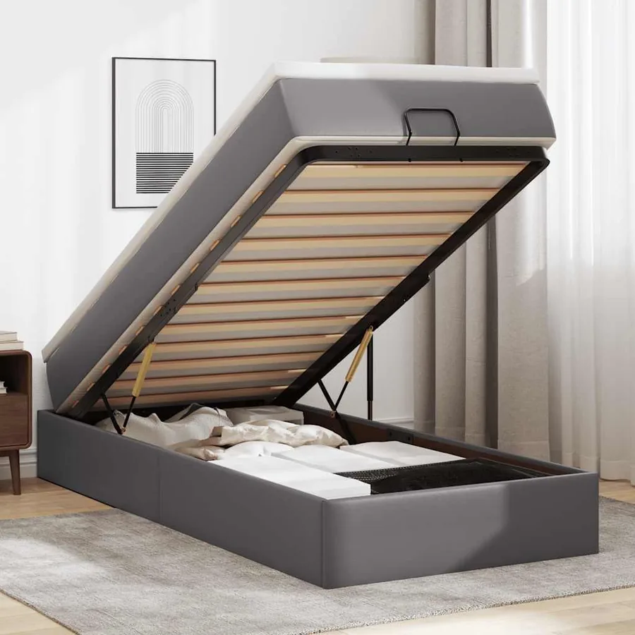 Cadre de lit ottoman avec matelas gris 80x200 cm similicuir
