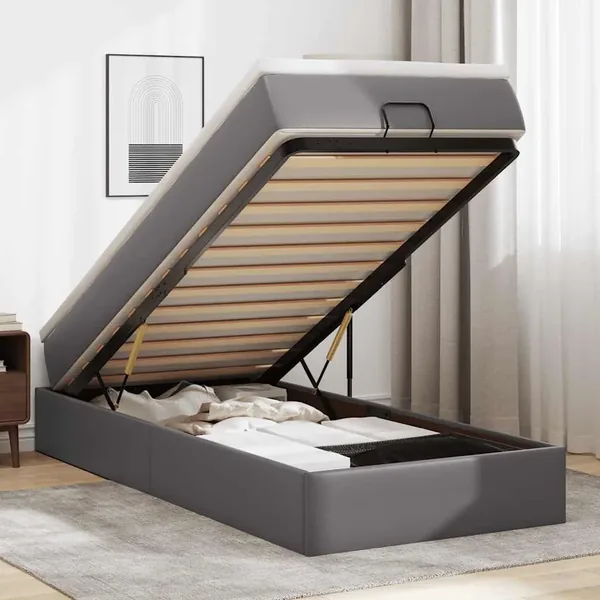 Cadre de lit ottoman avec matelas gris 80x200 cm similicuir