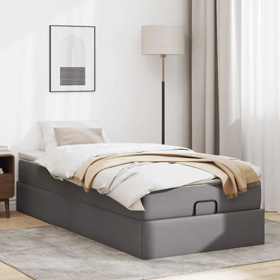 Cadre de lit ottoman avec matelas gris 80x200 cm similicuir - 3