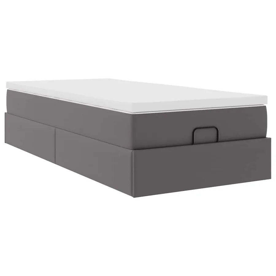 Cadre de lit ottoman avec matelas gris 80x200 cm similicuir - 6