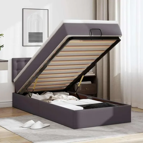 Lit ottoman avec matelas gris 80x200 cm similicuir
