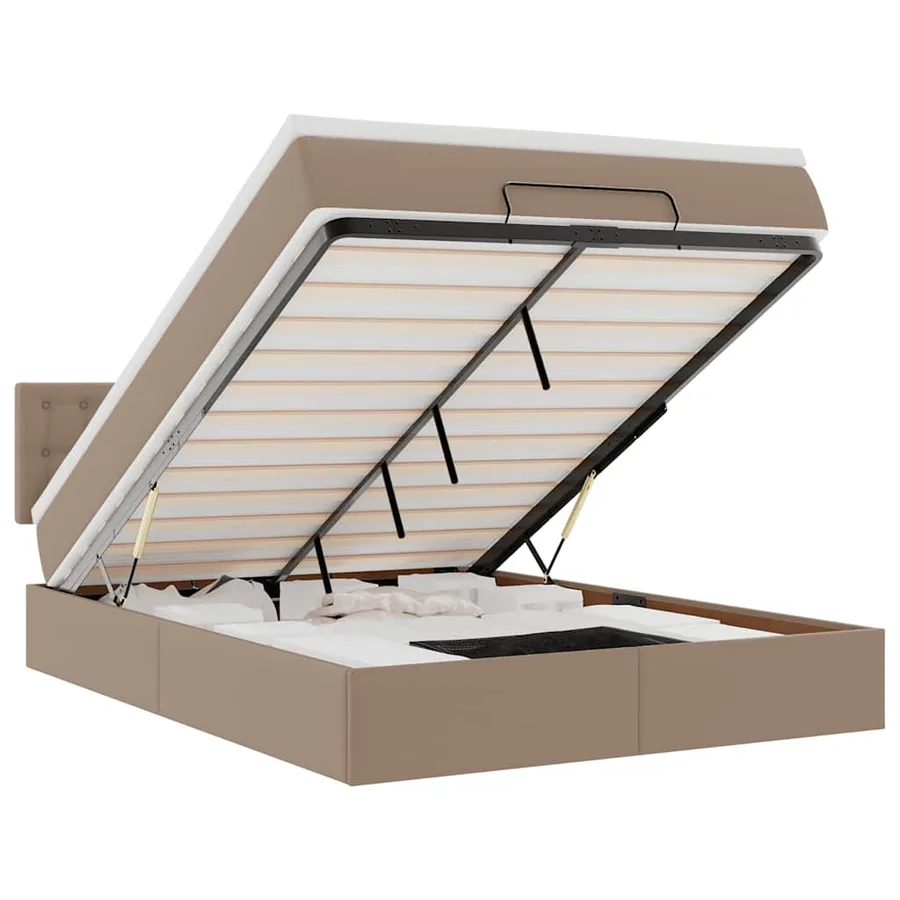 Cadre de lit ottoman et matelas cappuccino 140x200cm similicuir - 2