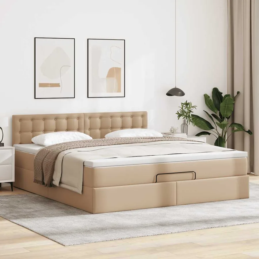Cadre de lit ottoman et matelas cappuccino 140x200cm similicuir - 3