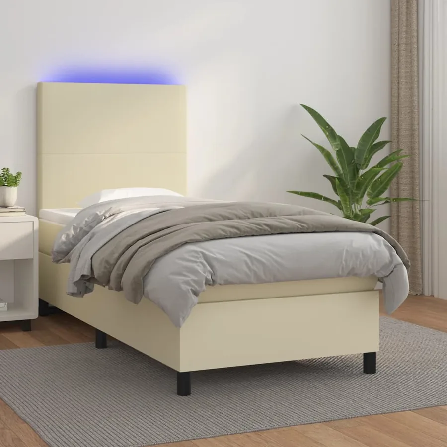 Sommier à lattes de lit avec matelas et LED Crème 80x200cm
