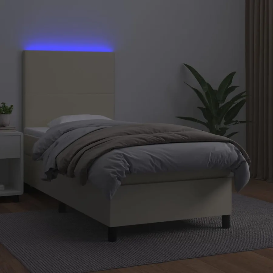 Sommier à lattes de lit avec matelas et LED Crème 80x200cm - 4