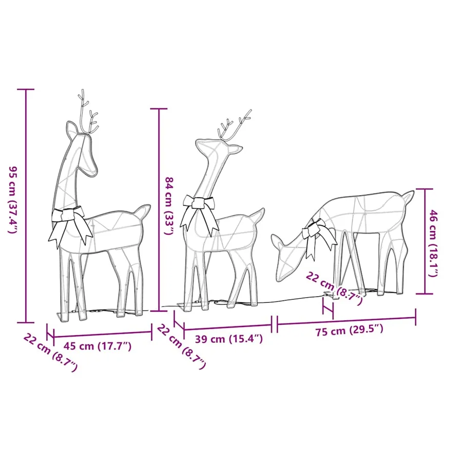 Décoration de Noël renne 3 pcs 90 LED blanc chaud - 9