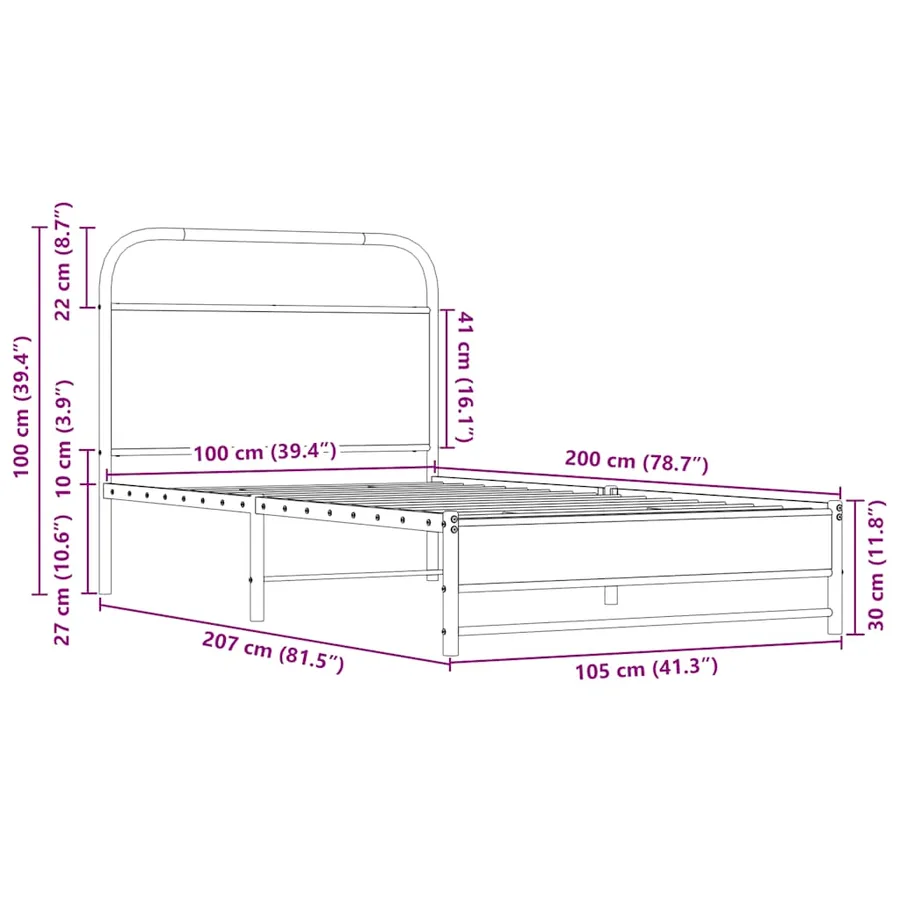 Cadre de lit sans matelas 100x200 cm chêne sonoma - 9