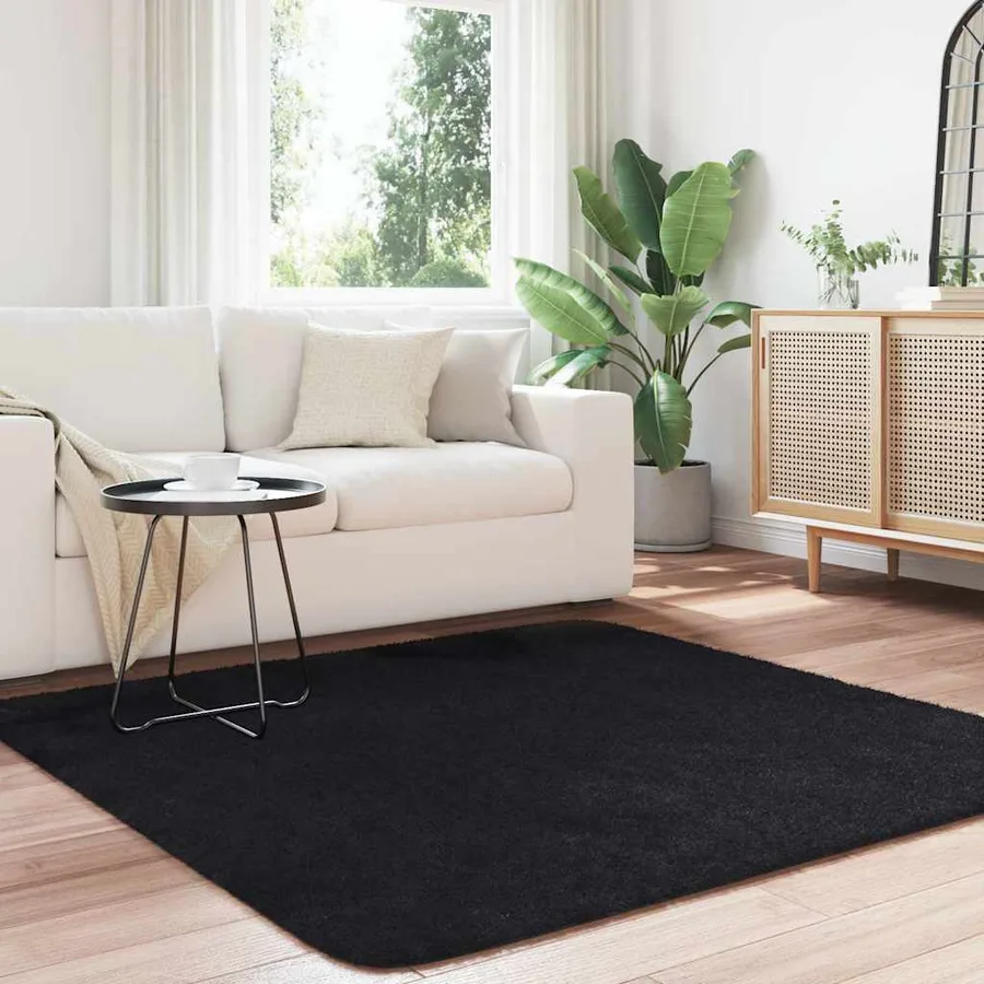 Tapis shaggy à poils longs NAVARRA noir 160x160 cm polyester - 3