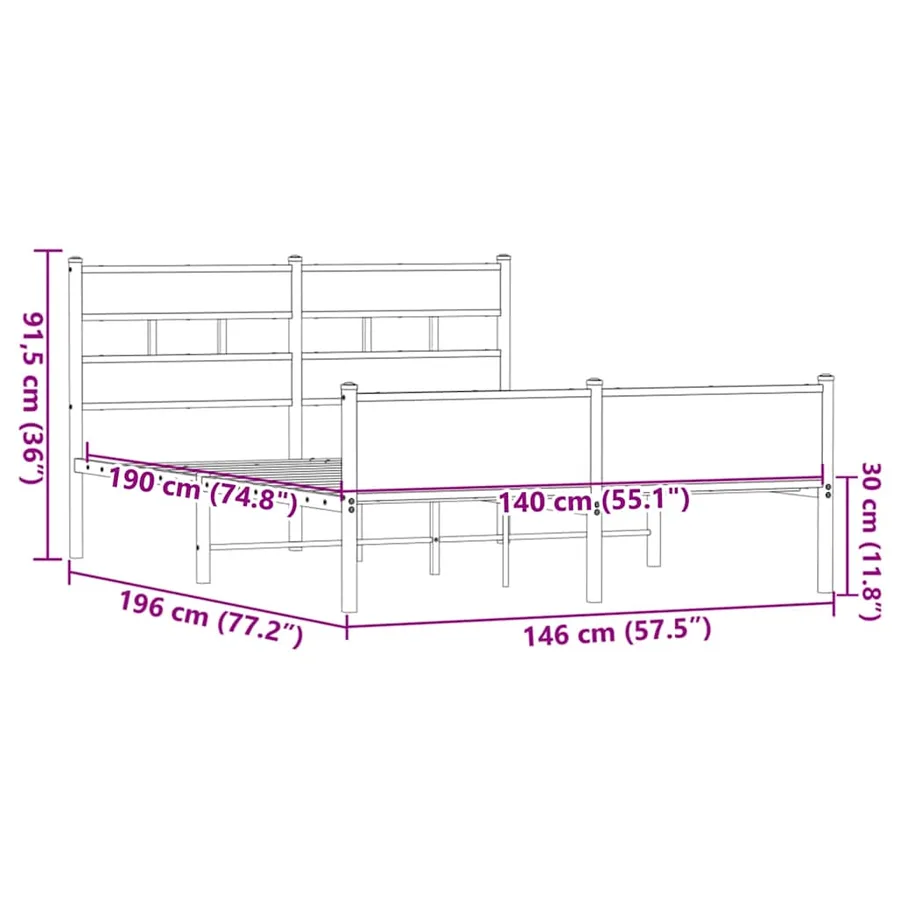 Cadre de lit sans matelas chêne marron 140x190 cm - 9