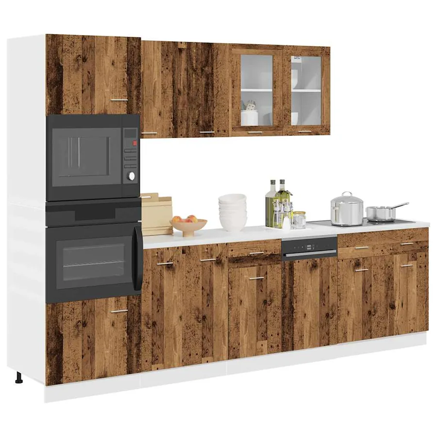 Ensemble de 7 meubles de cuisine "Lyon" en bois d'ingénierie vieilli
