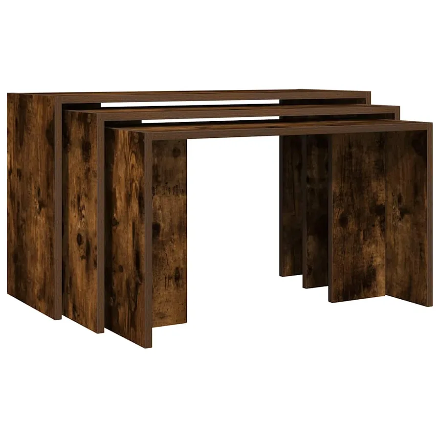 Tables gigognes 3 pcs chêne fumé bois d'ingénierie - 2