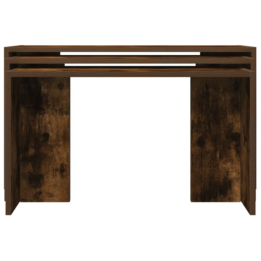 Tables gigognes 3 pcs chêne fumé bois d'ingénierie - 4