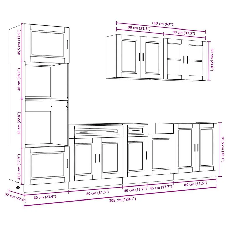 Ensemble de 7 meubles de cuisine "Porto" en bois d'ingénierie blanc - 11