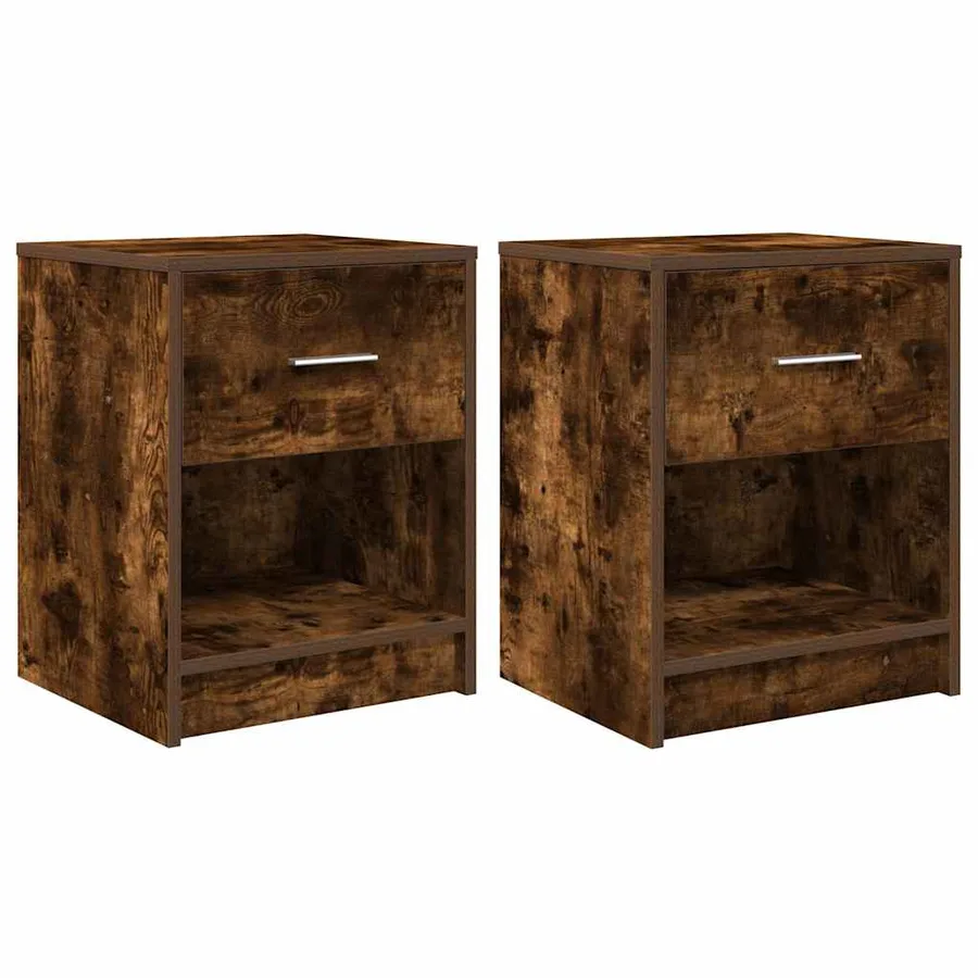 Tables de chevet 2 pcs avec tiroir chêne fumé 40x34x50 cm - 2