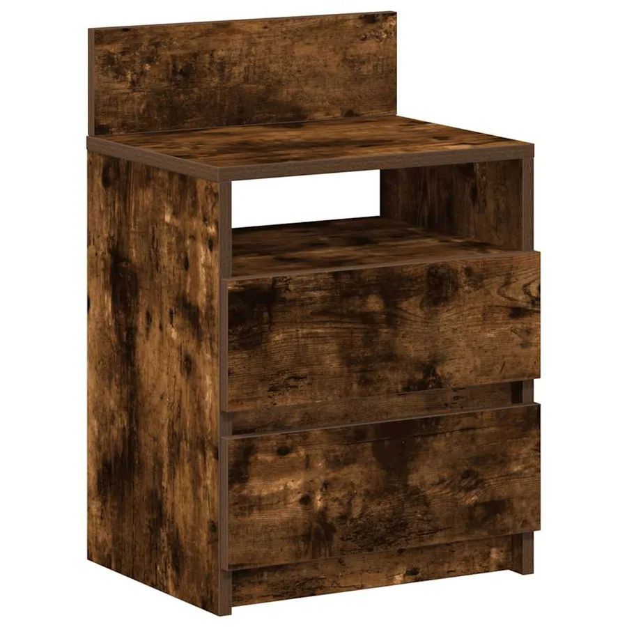 Table de chevet à 2 tiroirs en chêne fumé 40x33x60 cm - 2