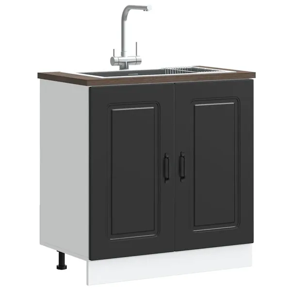 Meuble bas pour évier Kalmar noir 80x46x81,5 cm bois ingénierie