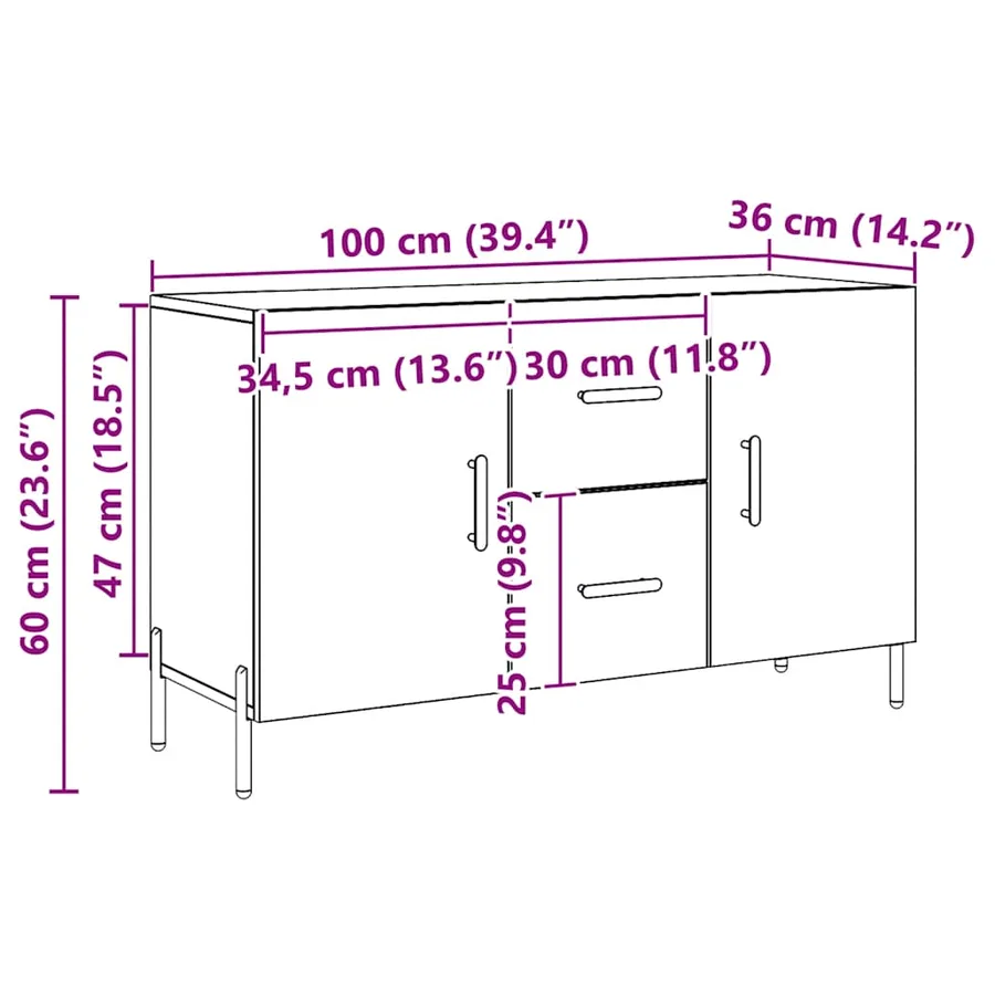 Buffet chêne artisanal 100x36x60 cm bois d'ingénierie - 10