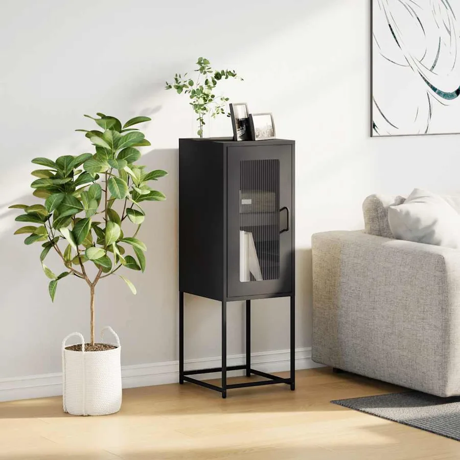 Buffet noir 36x39x107 cm acier laminé à froid - 3