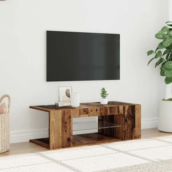 Meuble TV avec lumières LED vieux bois bois d'ingénierie