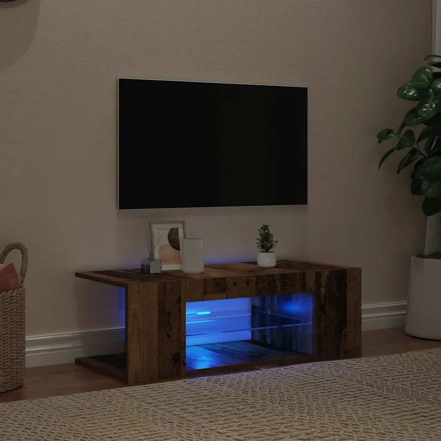 Meuble TV avec lumières LED vieux bois bois d'ingénierie - 3