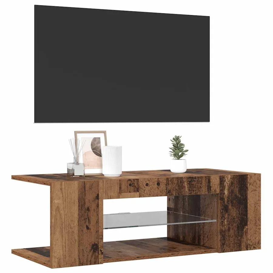 Meuble TV avec lumières LED vieux bois bois d'ingénierie - 5