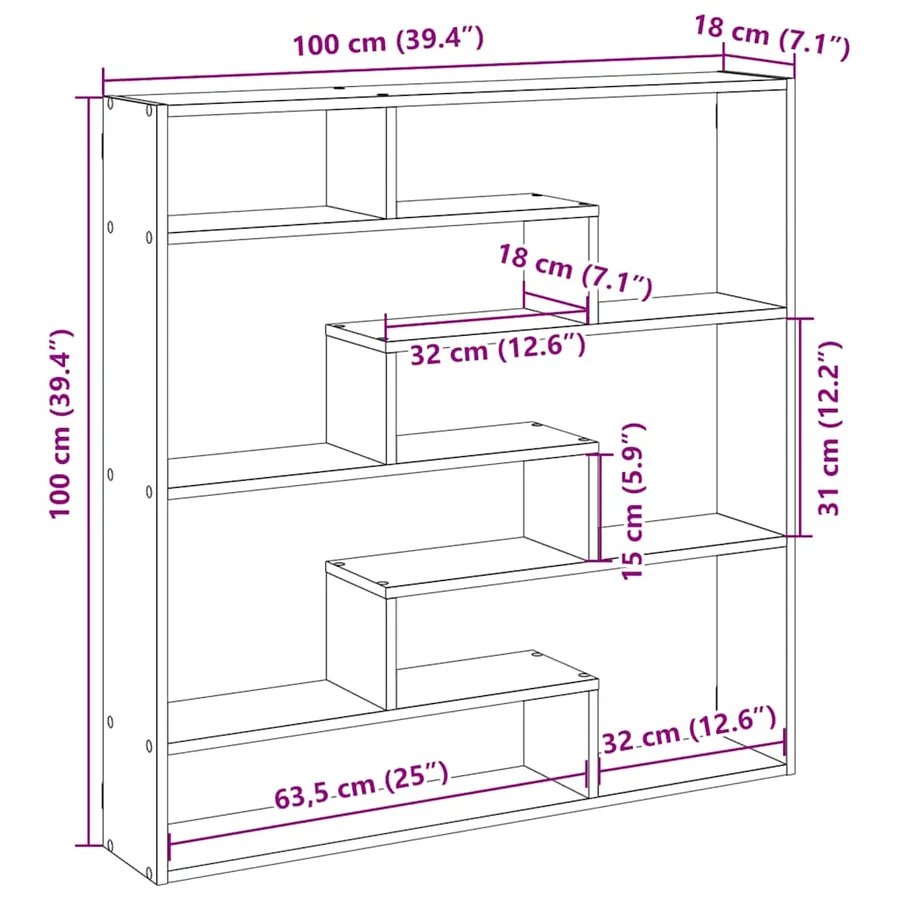 Étagère cube murale 7 compartiments chêne marron - 10