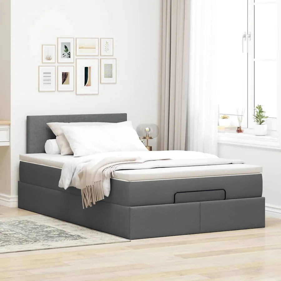 Lit ottoman avec matelas et LED gris foncé 120x200 cm tissu - 4