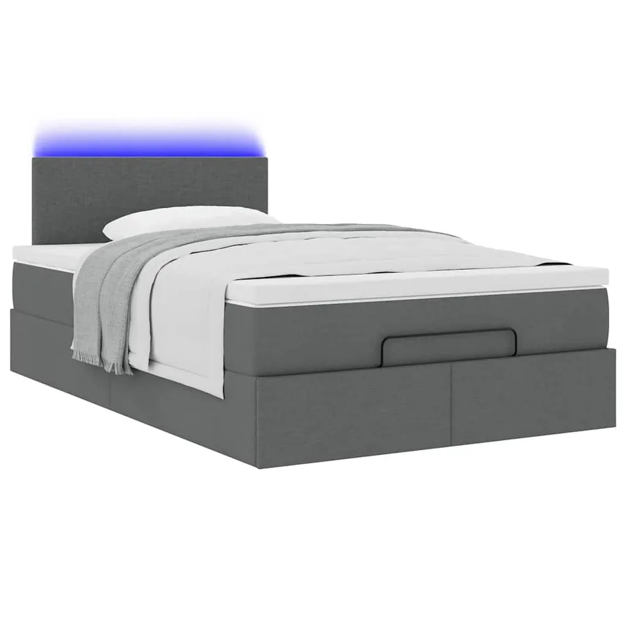 Lit ottoman avec matelas et LED gris foncé 120x200 cm tissu - 6