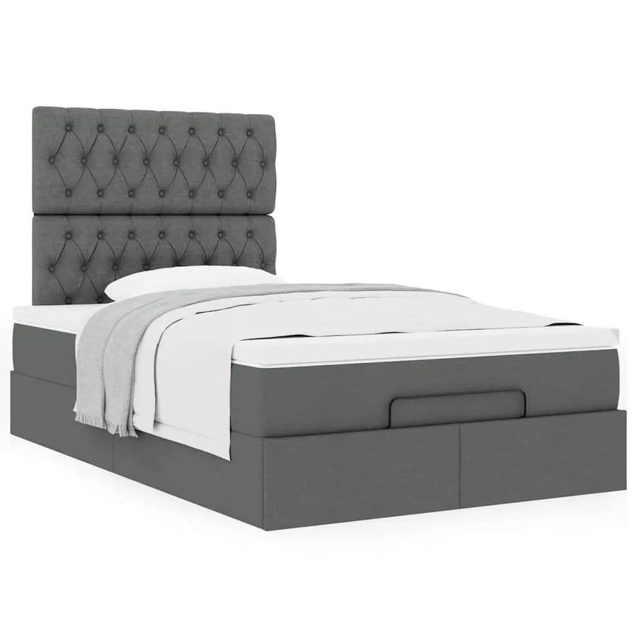 Cadre de lit ottoman avec matelas gris foncé 120x200cm tissu - 4