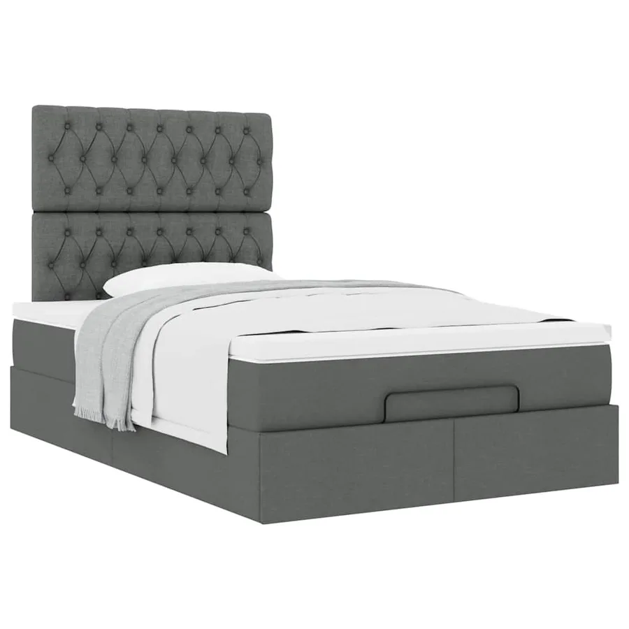 Cadre de lit ottoman avec matelas gris foncé 120x200cm tissu - 5
