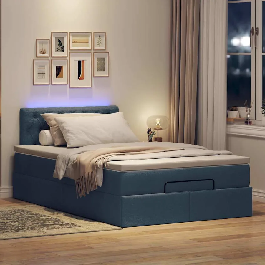 Lit ottoman avec matelas et LED Bleu 120x200 cm Tissu - 3