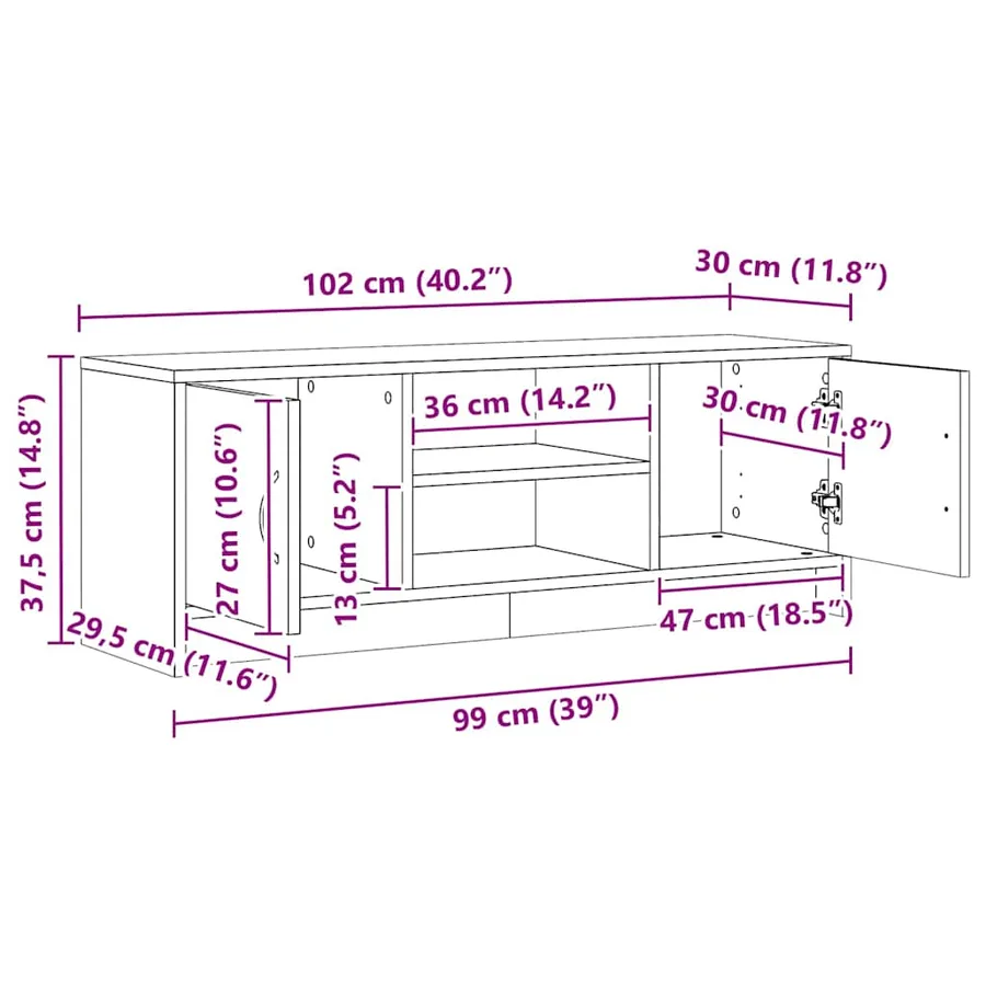 Meuble TV chêne artisanal 102x30x37,5 cm bois d'ingénierie - 10