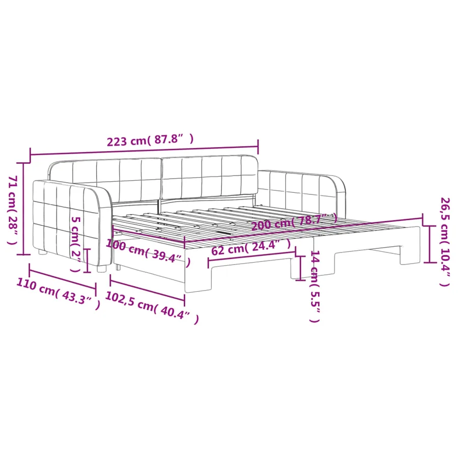 Lit de jour avec gigogne sans matelas gris foncé 100x200 cm - 11