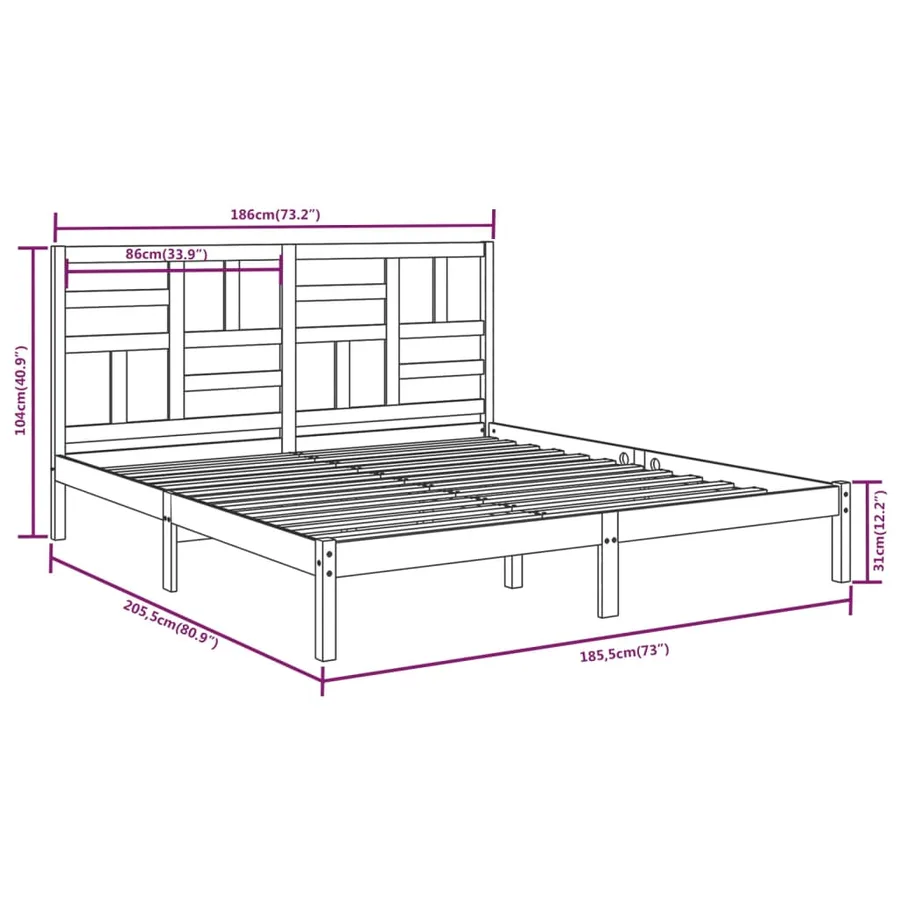 Cadre de lit sans matelas bois massif 180x200 cm - 6