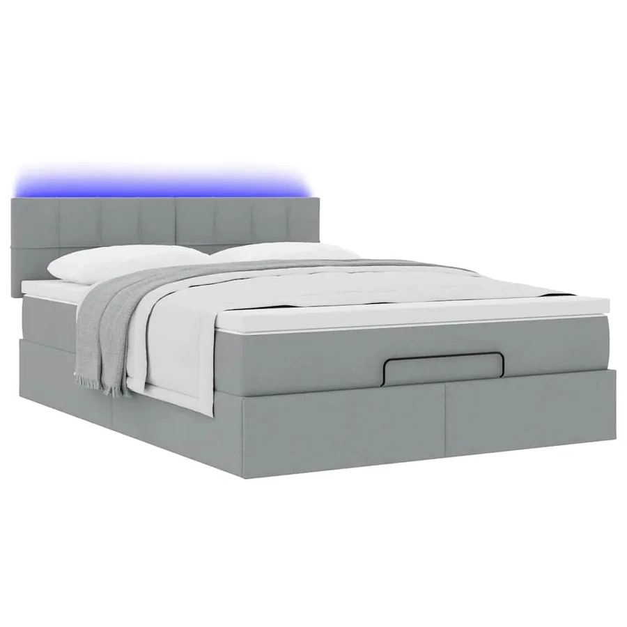 Lit ottoman avec matelas et LED gris clair 140x190 cm tissu - 6