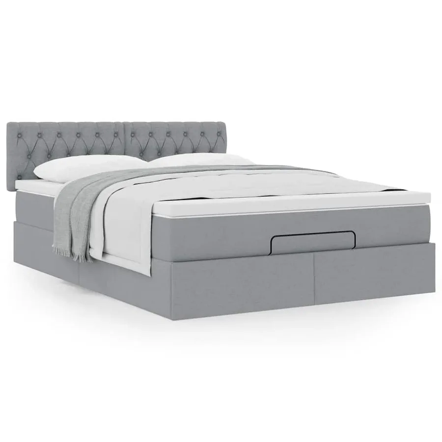 Lit ottoman avec matelas gris clair 140x190 cm tissu - 4
