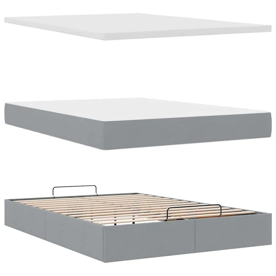 Lit ottoman avec matelas gris clair 140x190 cm tissu - 8