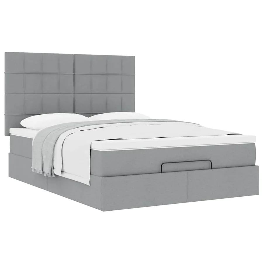 Cadre de lit ottoman et matelas gris clair 140x190 cm tissu - 5